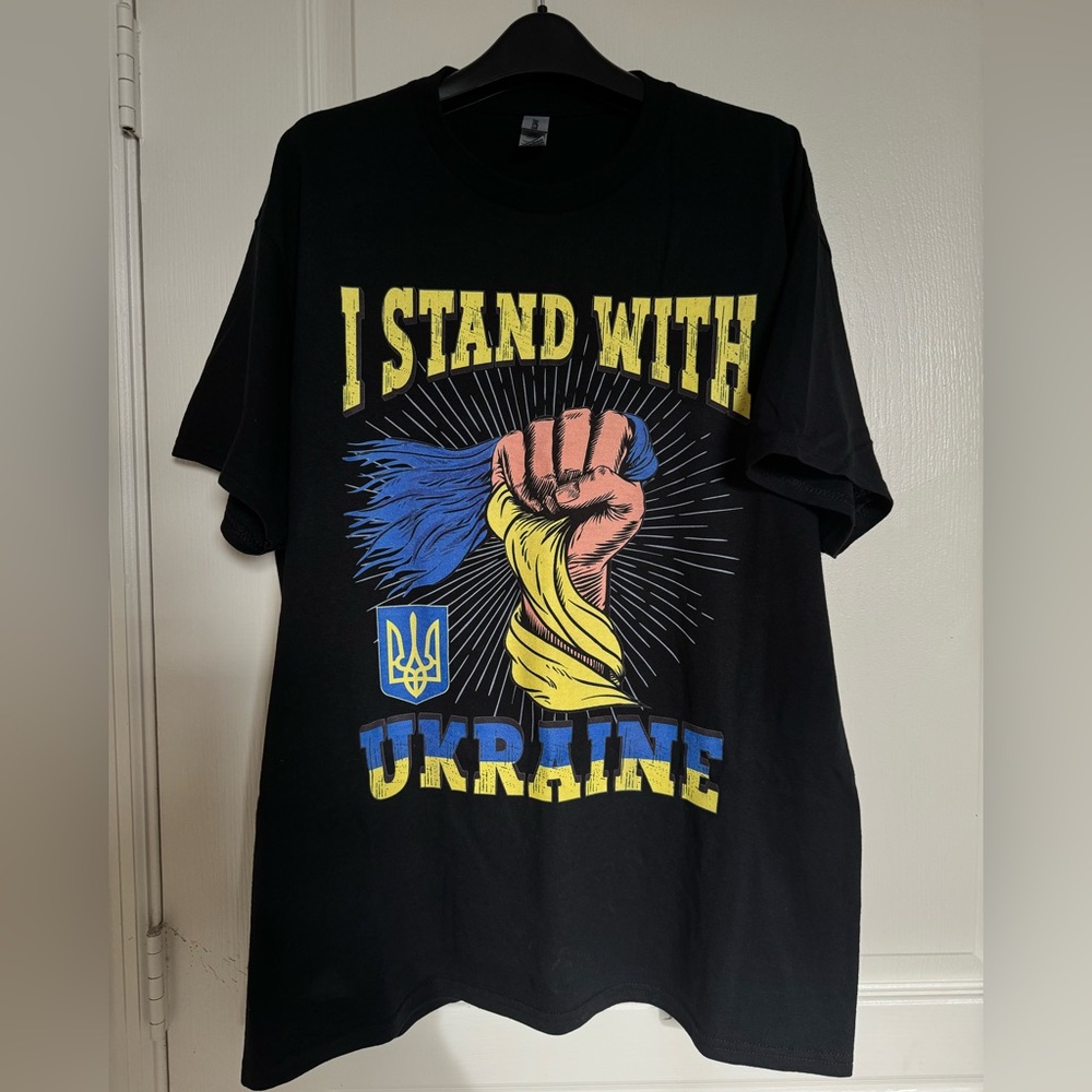 Black men’s t-shirt size L. Stand with Ukraine.